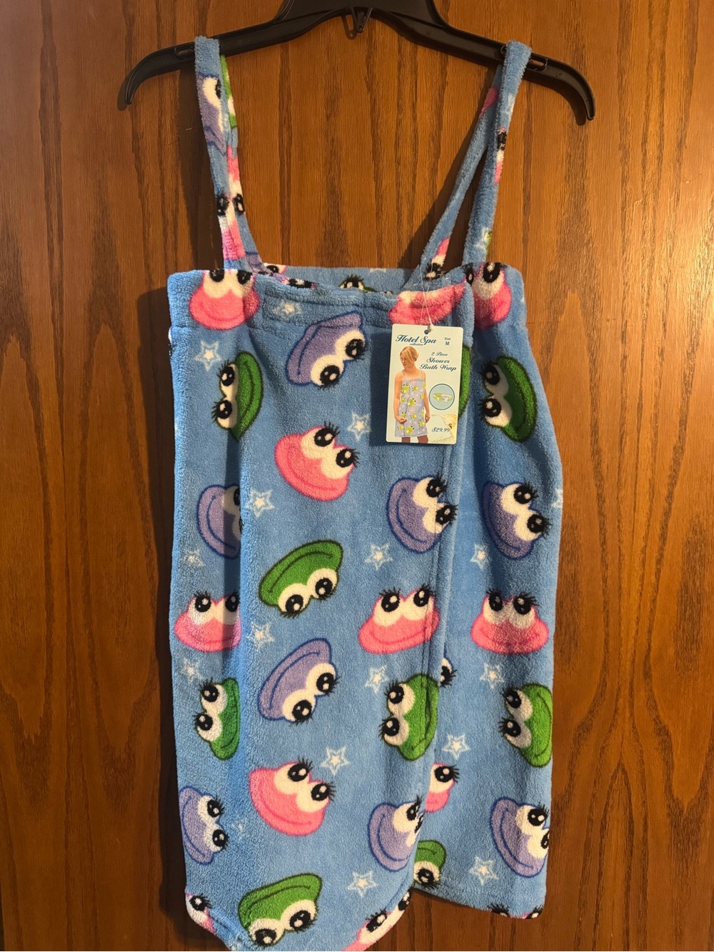 Blue Terry Cloth Kids Bib Dress with Playful Multicolor Faces